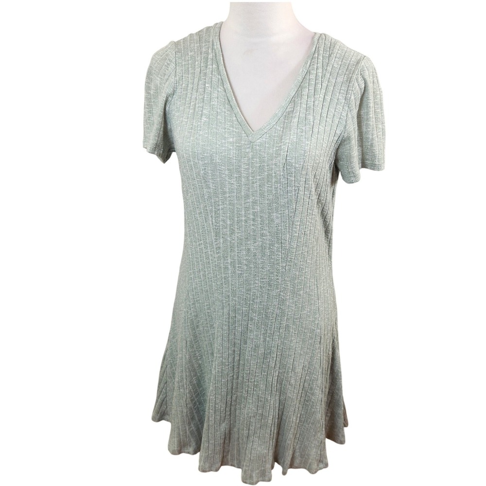 Dolan Left Coast Ribbed Knit T Shirt Dress Womens Size Large Green V Neck